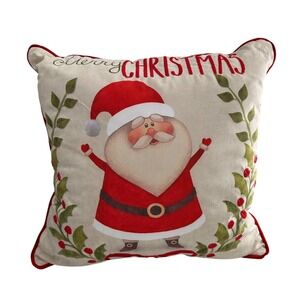 Merry Christmas Santa Claus Throw Pillow 18"x18" Red & Beige  Arden Companies
